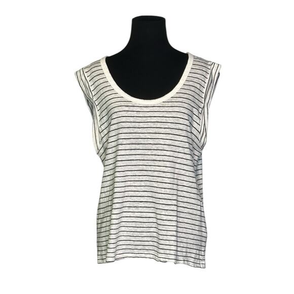 Banana Republic white black stripes linen cap sleeves top size Large - Picture 5 of 10